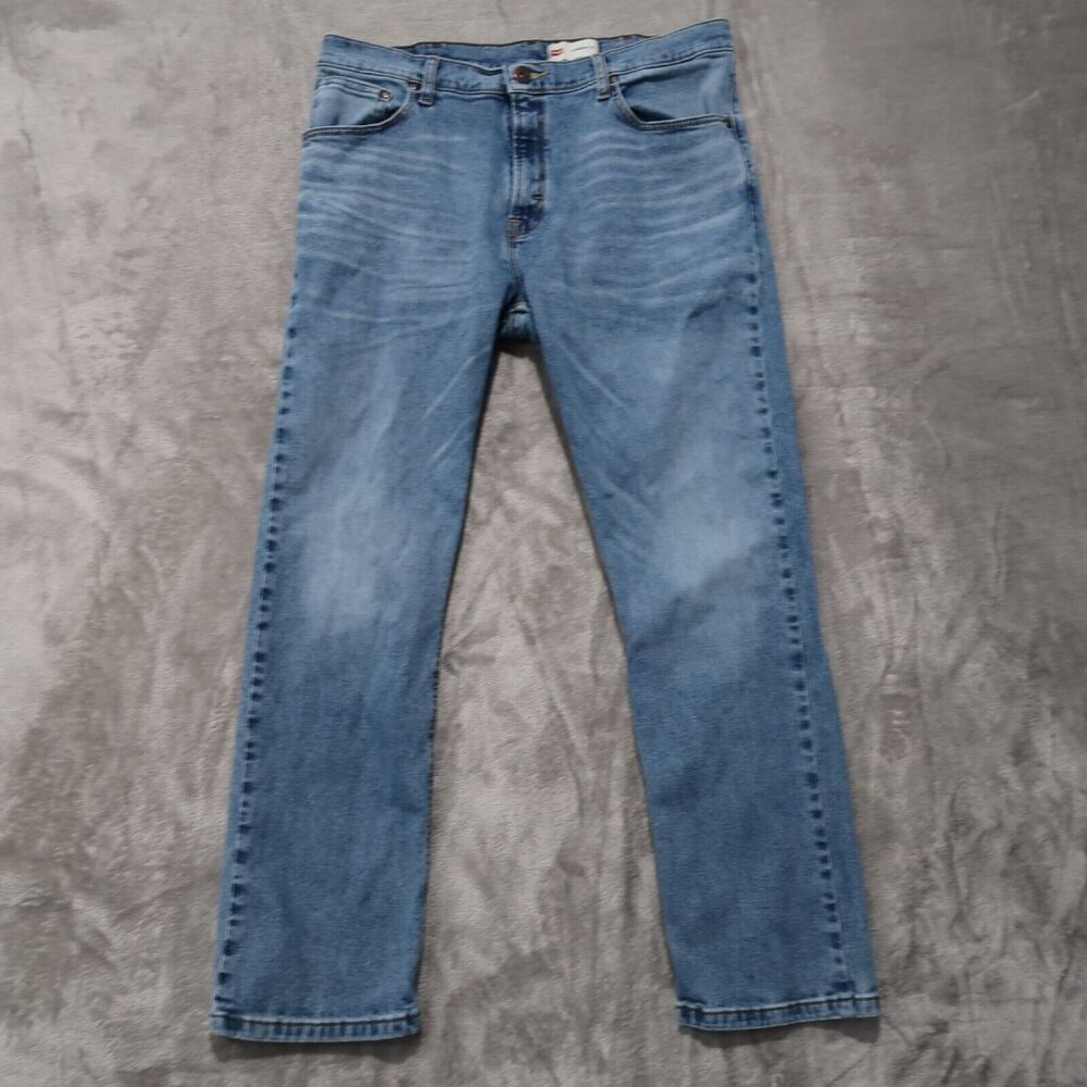 Wrangler Jeans Mens 36x30 Blue Straight Fit Five Star Premium Whiskering Rodeo